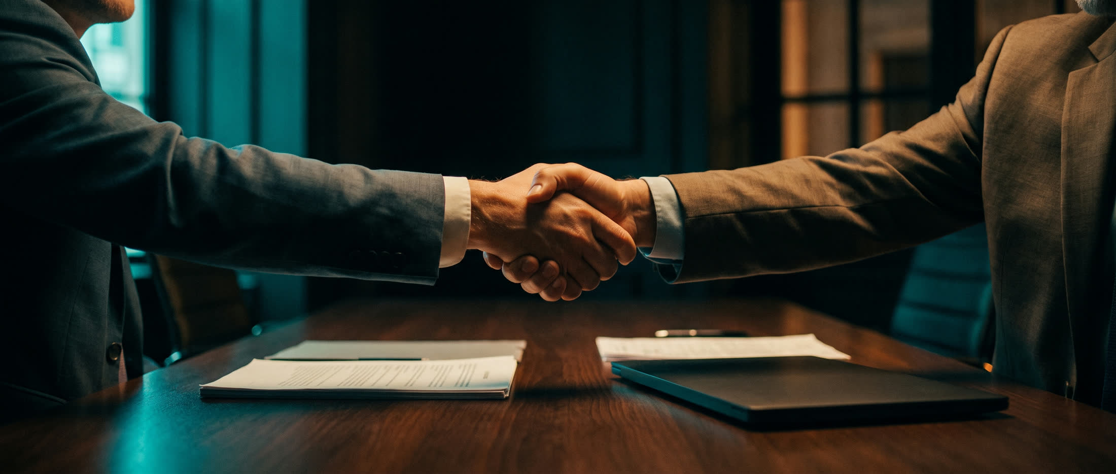 A handshake closing a funding round